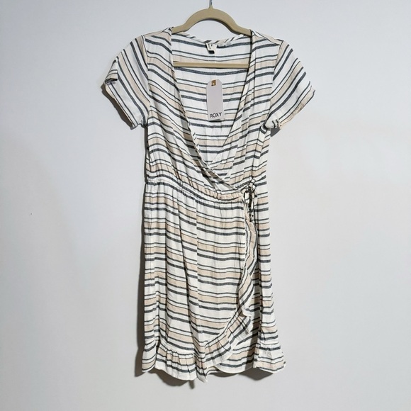 Roxy - Striped Faux Wrap Dress - Picture 1 of 4